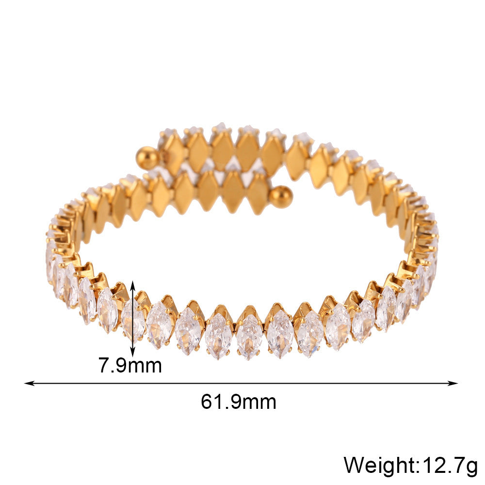 Women's Fashion Stainless Steel Gold-plated Full Diamond Bracelet
