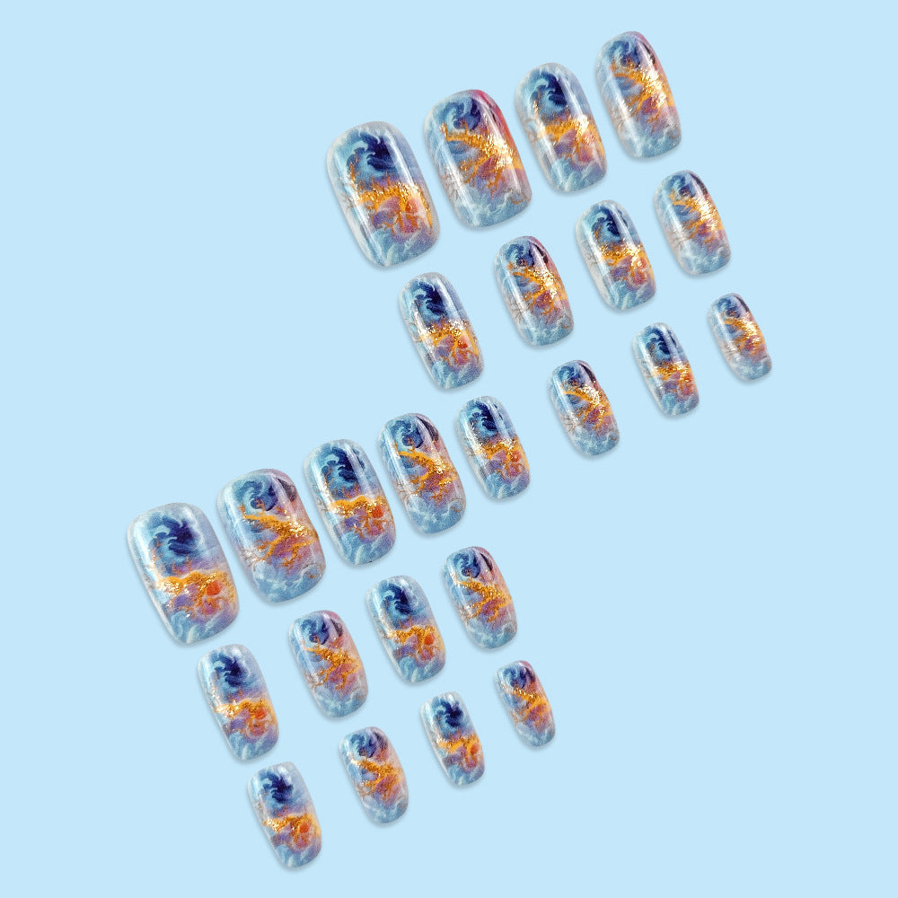 Red And Blue Electric Pattern Flame Stripe Nail Patch