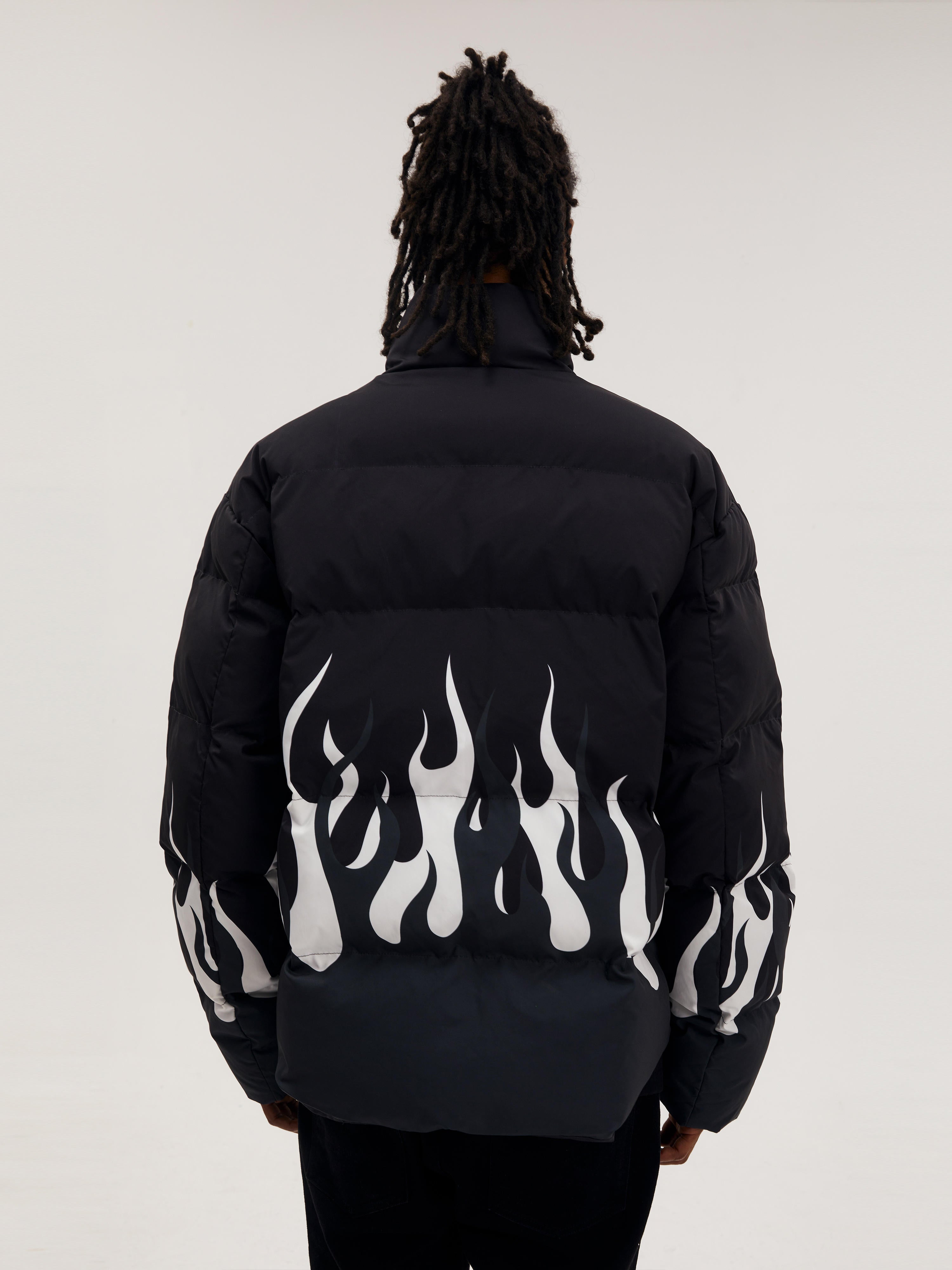 Black And White Flame Short Cotton Padded Clothes Coat Thermal And Windproof Couple Jacket