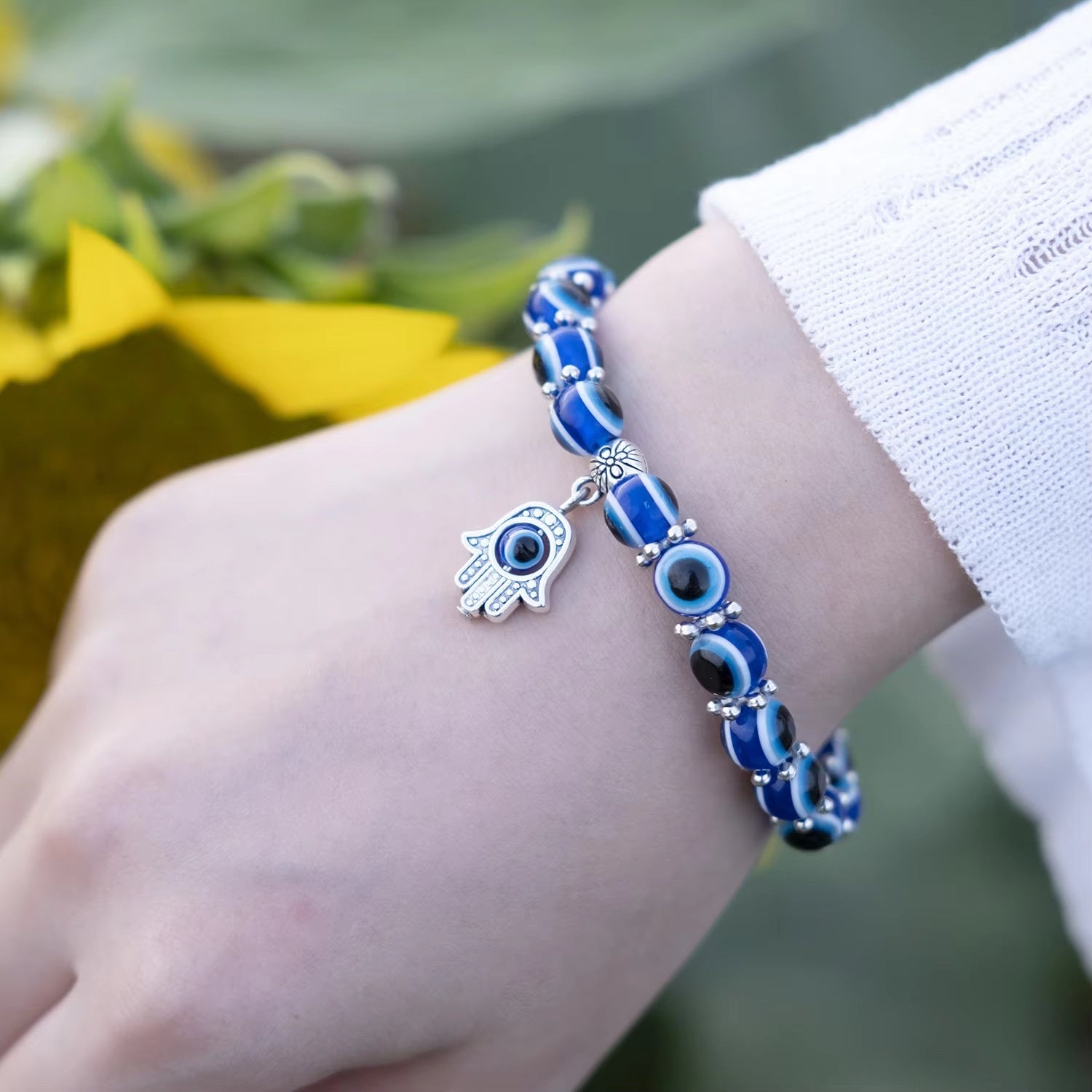 Blue Devil's Eye Bracelet Butterfly Turtle Owl Pendant Resin