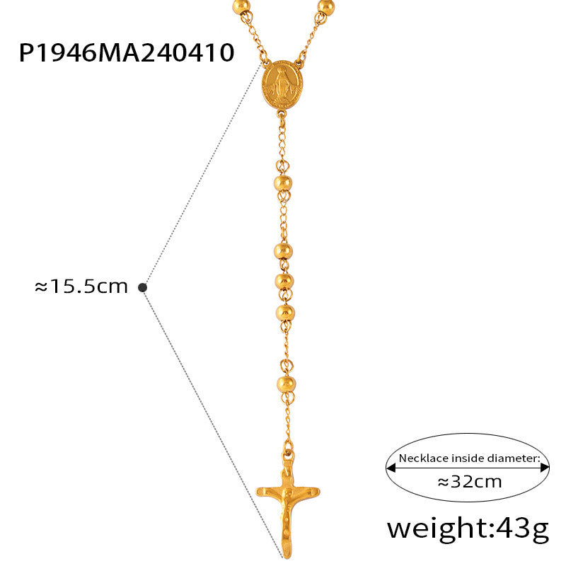 Retro Aloofness Style Personalized Hip Hop Niche Necklace Tassel Cross Pendant Titanium Steel Gold Plated Ornament