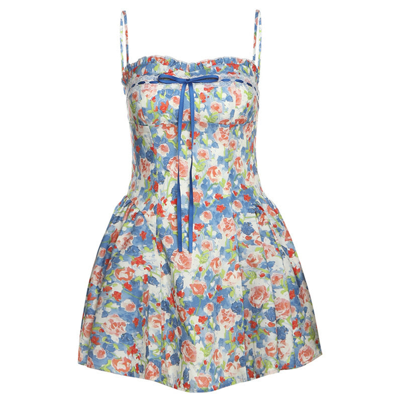Women's Clothing Easy Matching Sling Slim Floral Dress