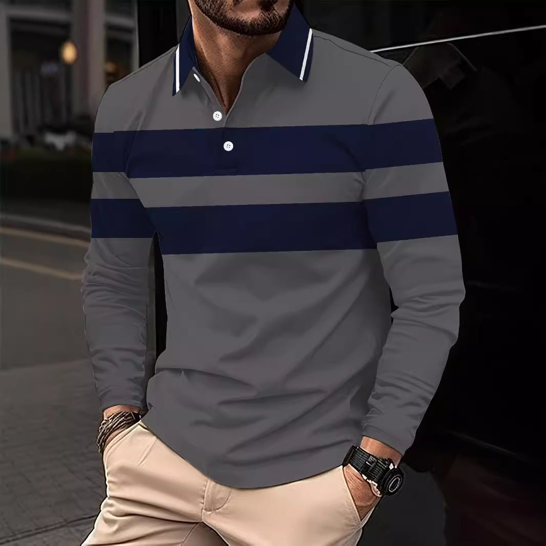 European And American 3D Digital Printing Lapel Short Sleeve Pullover Leisure Men's T-shirt Buckle