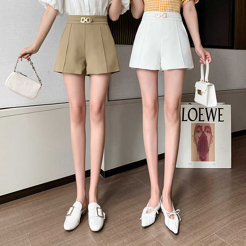 Temperament High-waisted Wide-leg Pants With Metal Buttons Loose And Casual