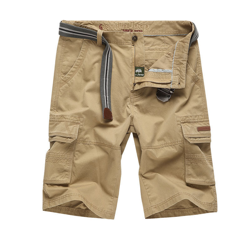 Men's Cotton Washed Fashion Solid Color Multi-pocket Casual Shorts