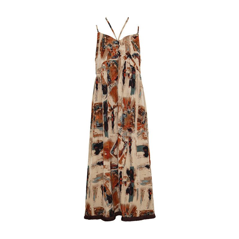 Ladies Loose Chiffon Printed Sling Dress