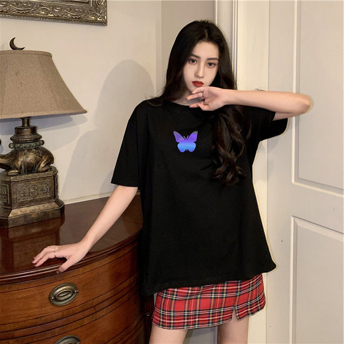 Red Couples Reflective Butterfly Short-Sleeved T-Shirt