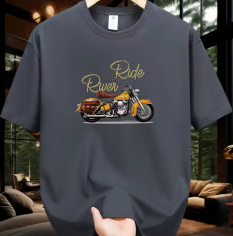 Men's Fashion Casual Loose Plus Size Motorcycle Pattern Printed T-shirt