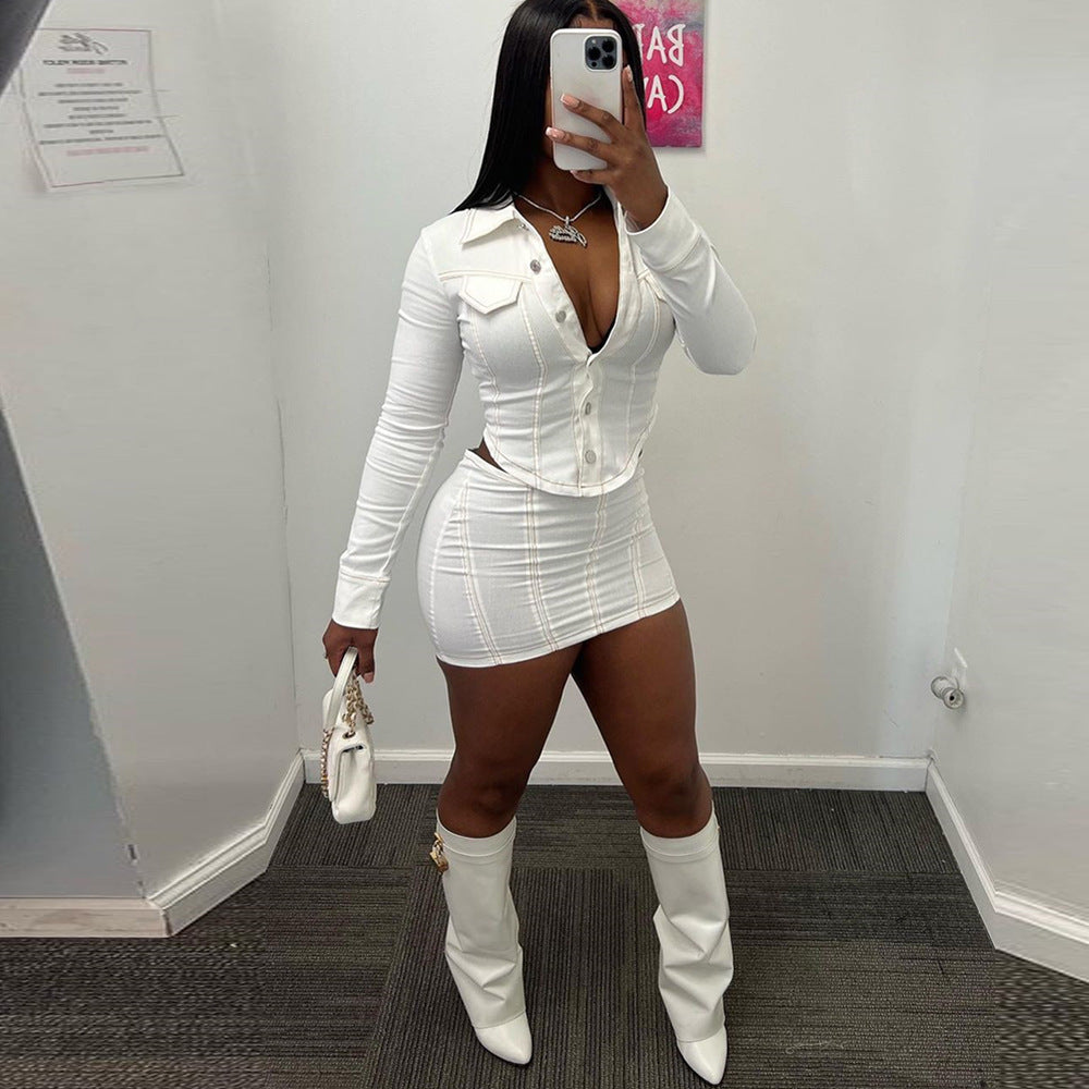 European And American Overall Suit New Short Skirt Two-piece Set Sexy Women Clothing