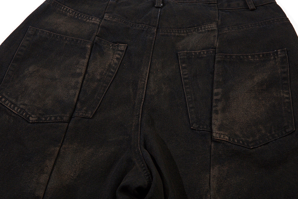 Waste Soil Spray Painting Old Dirty Denim Shorts Men