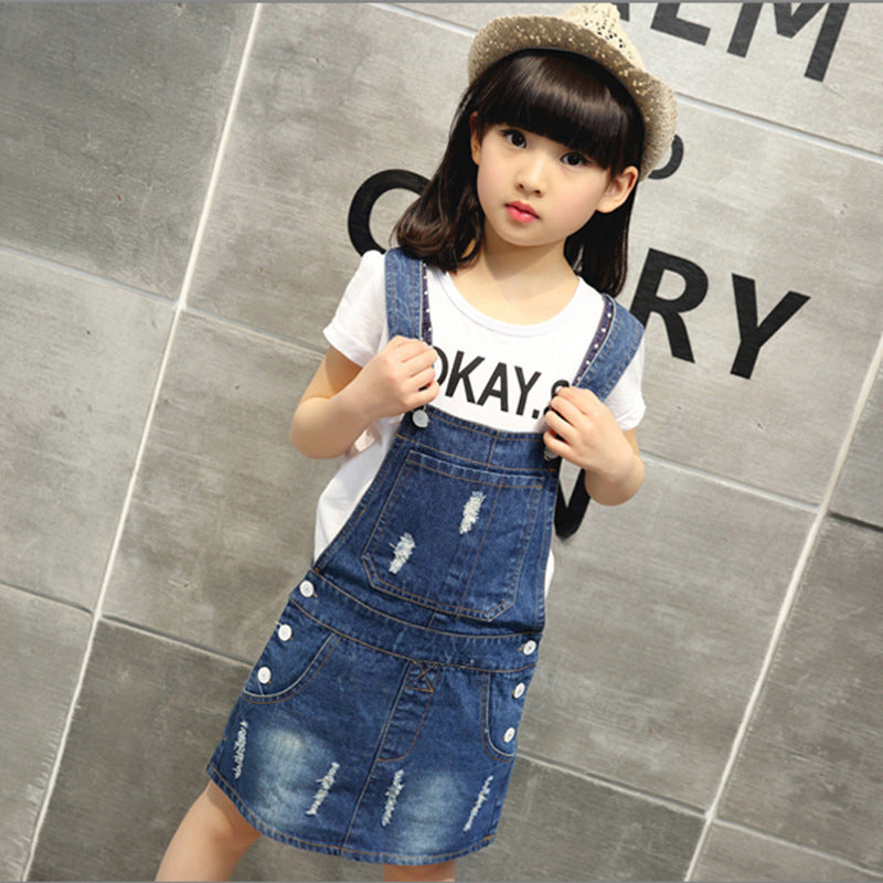 Middle-aged Girls' Denim Suspender Dress