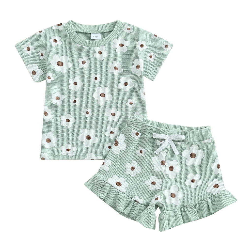 Printed Round Neck Short Sleeve Shorts Suit