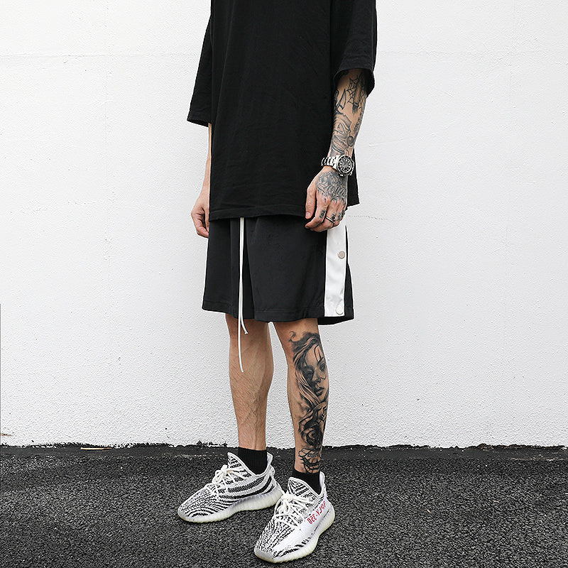 Side Stripe-Breasted Split Drawstring Shorts