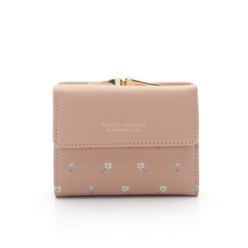 Fashion Women's PU Printed Tri-fold Clip Coin Purse