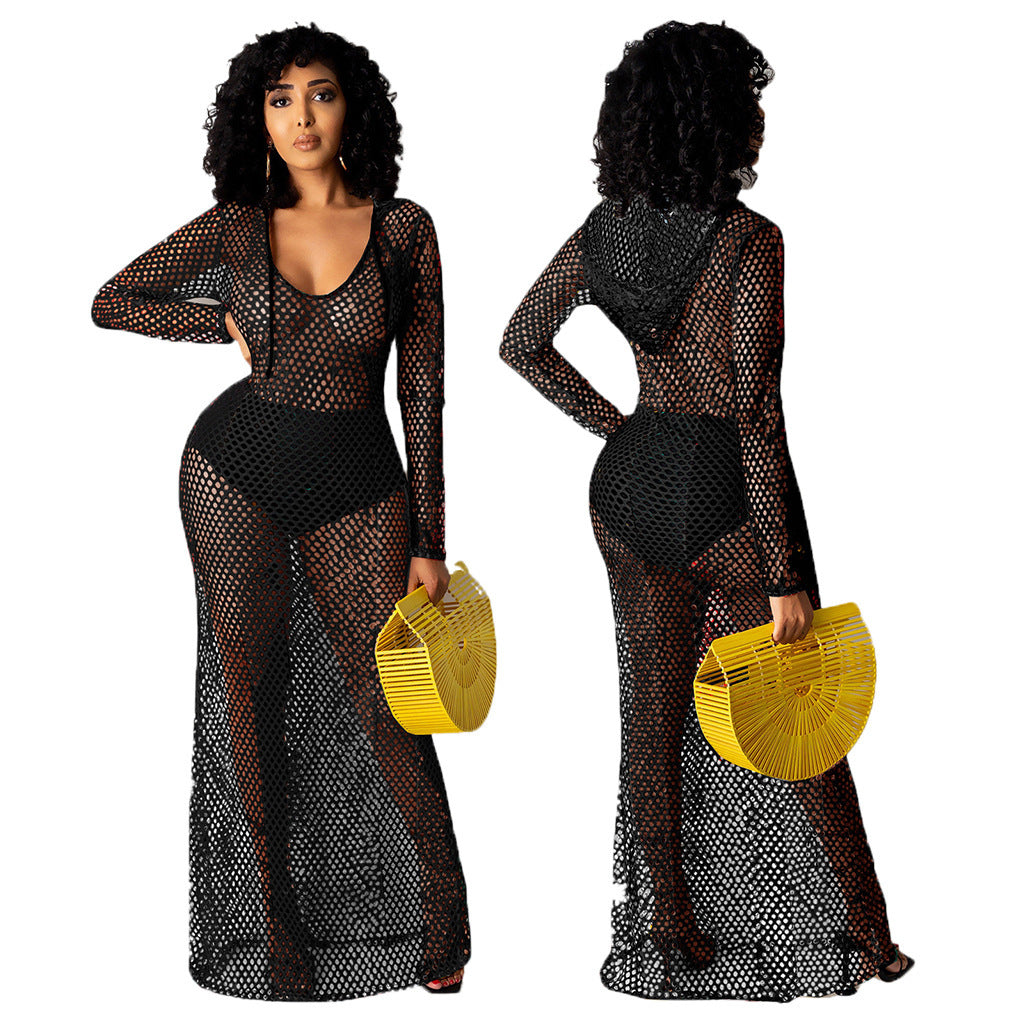 Hollowed Cover Long Skirt Bikini Swimwear Cover-up
