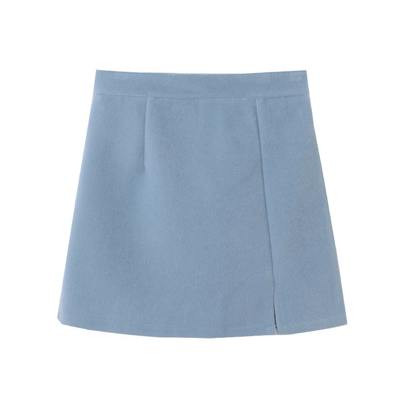 Women's Slit Woolen A-line Short Skirt