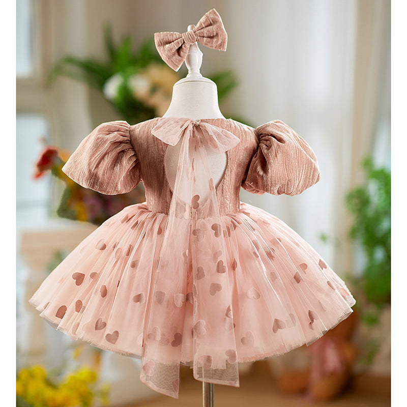 Girls' Dress Birthday Bow Puff Sleeve Puffy Gauze Princess Dres Children Dinner Suit