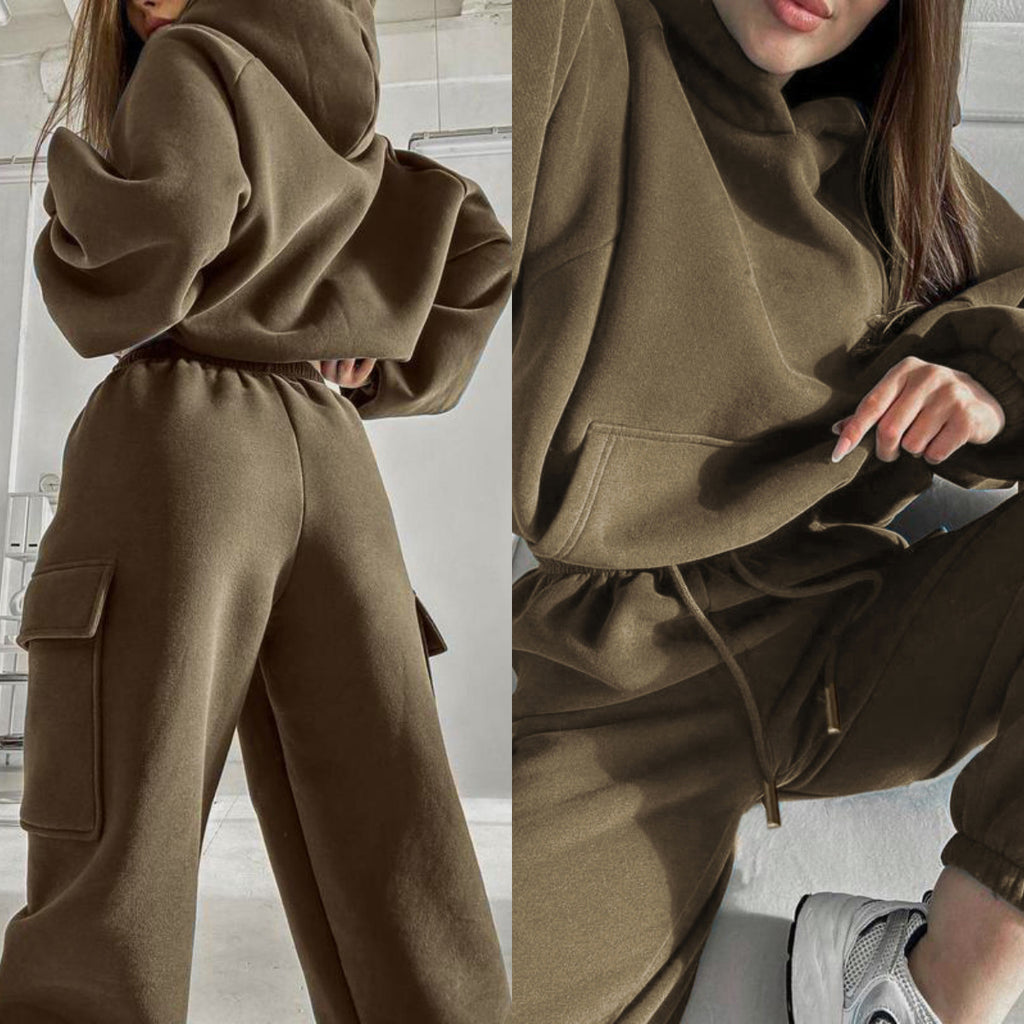 Female Solid Color Fashion Sports And Leisure Sweater Suit
