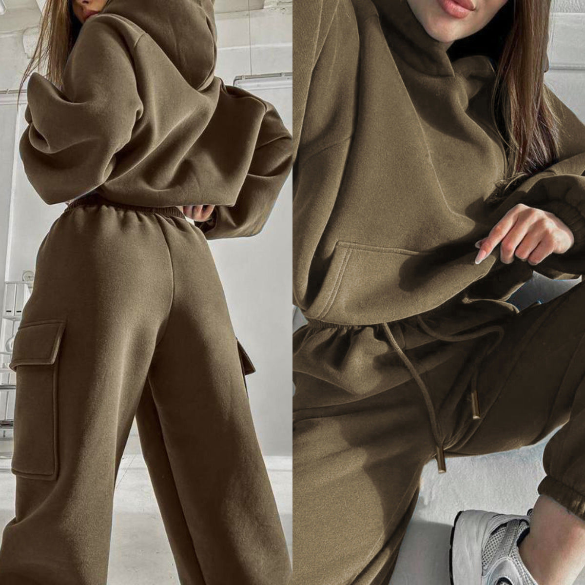 Female Solid Color Fashion Sports And Leisure Sweater Suit