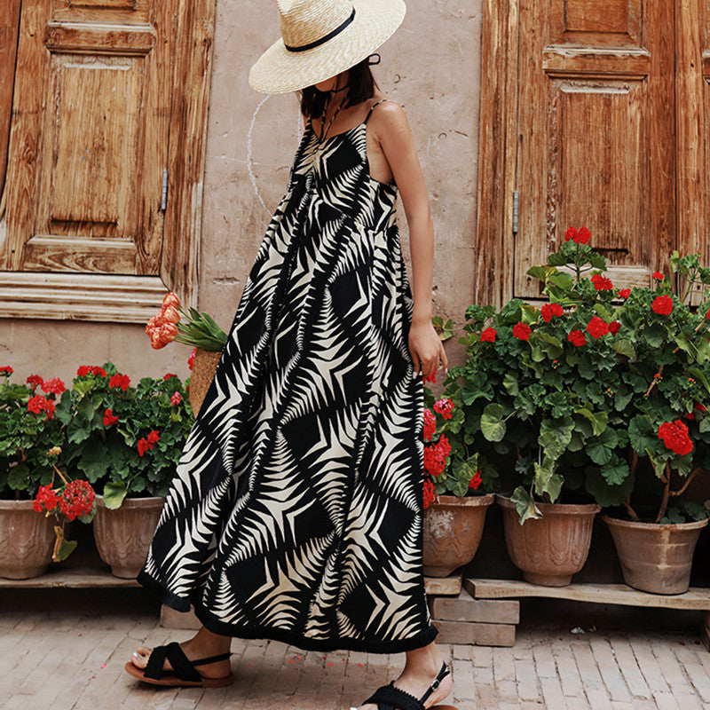 Ladies Loose Chiffon Printed Sling Dress