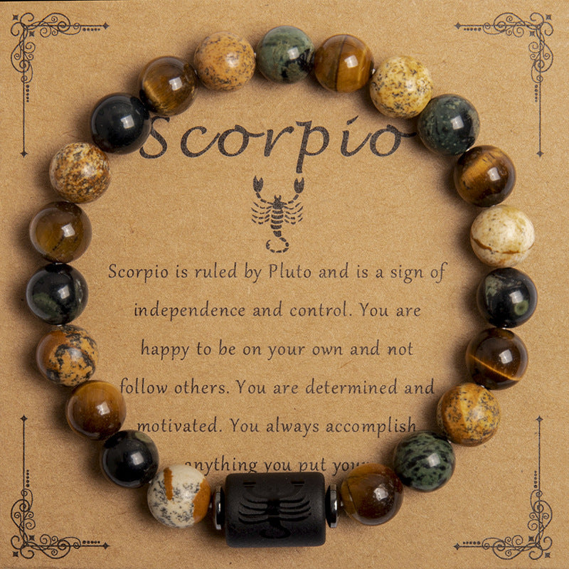 European And American New Natural Picture Tigereye Twelve Constellation Beaded Bracelet