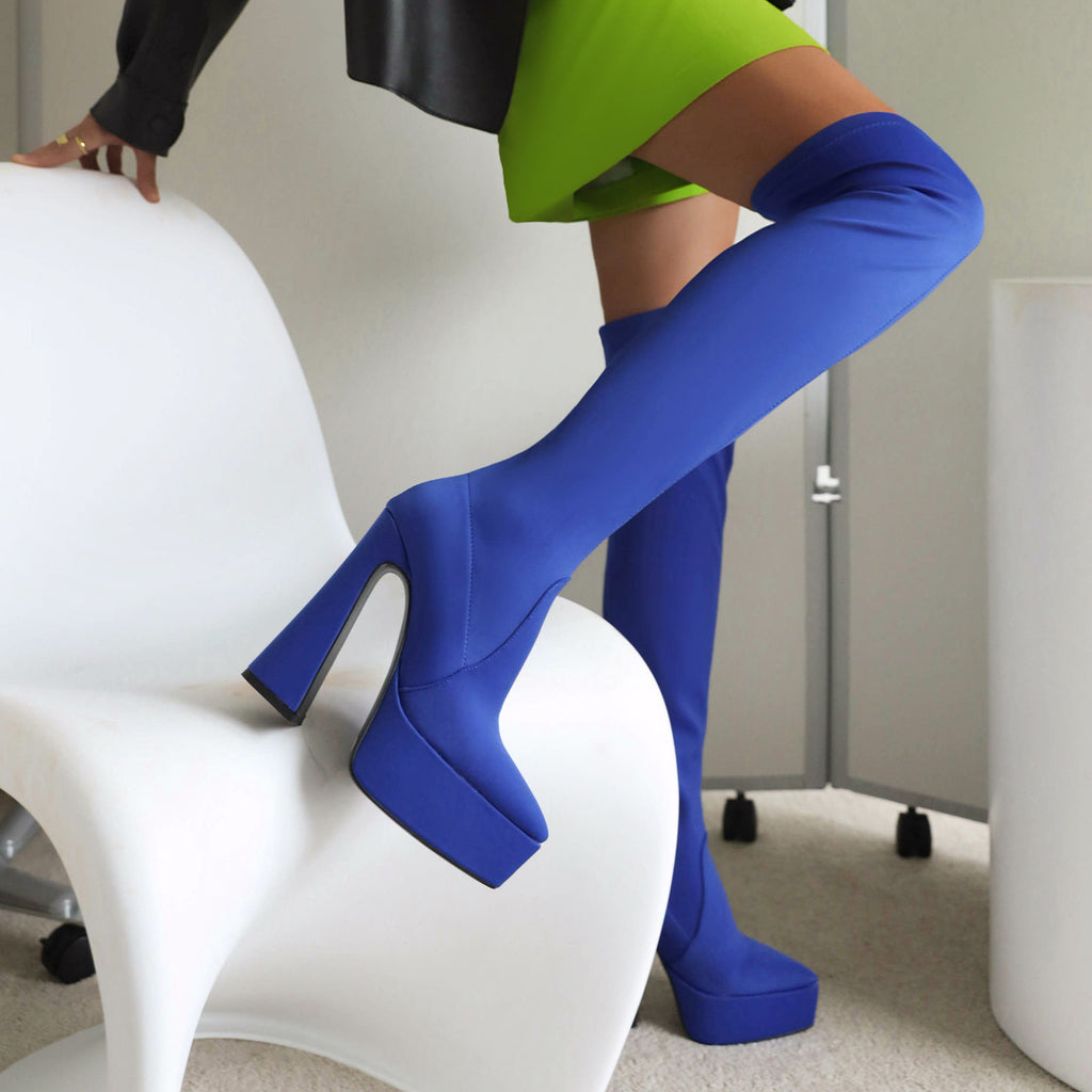 Autumn And Winter Satin Cloth Women's Waterproof Platform High Chunky Heel Over-the-knee Boots