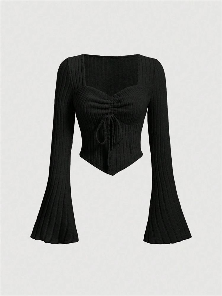 Printed Sexy Lace Thick Long Sleeved T-shirt Knitted Sweater