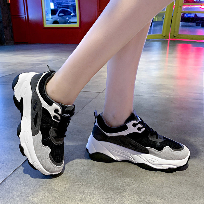 Women's Thick-soled Inner Heightening Panda Casual Mesh Sneakers