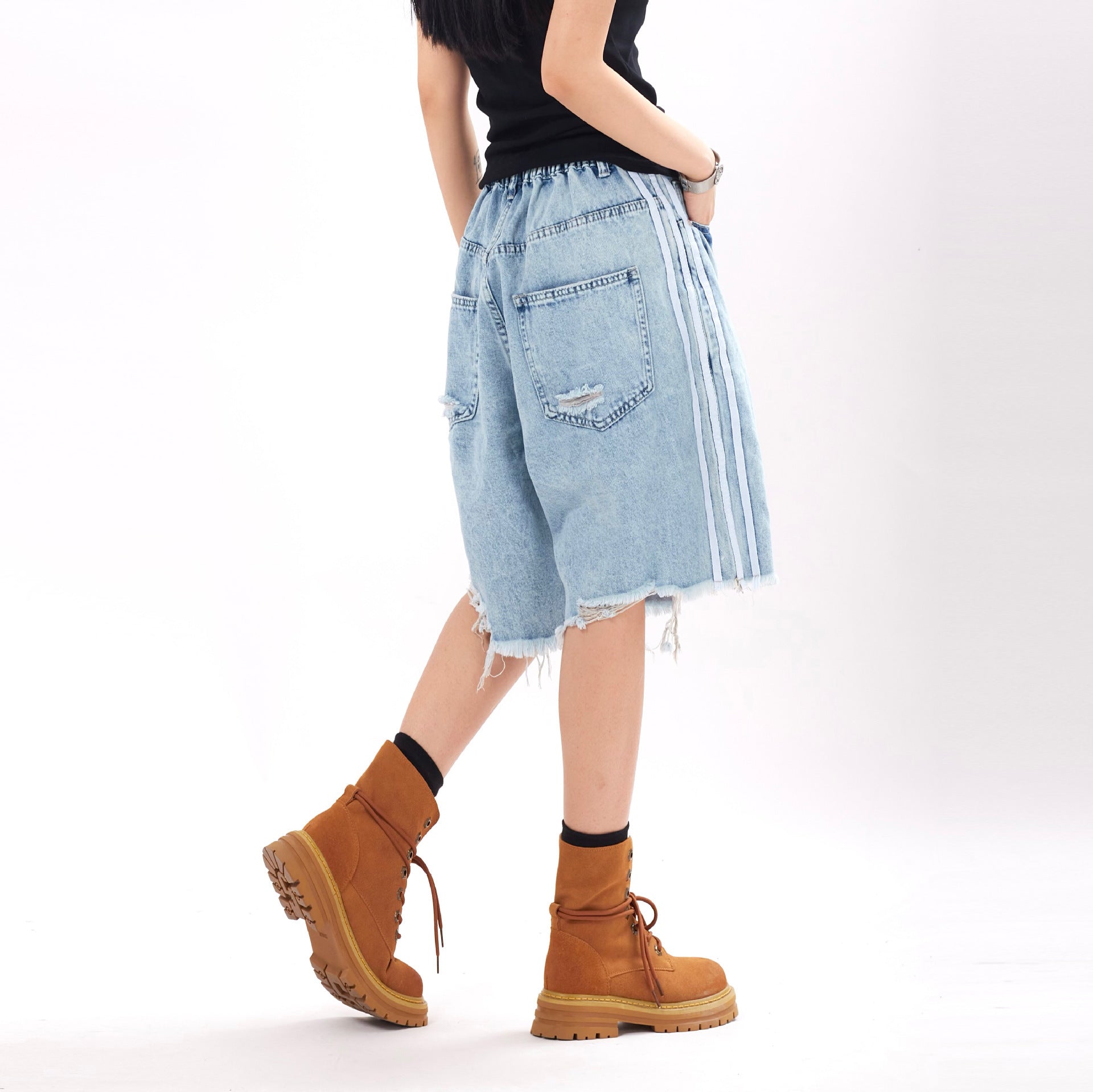 Ripped Raw Hem Jeans Men And Women