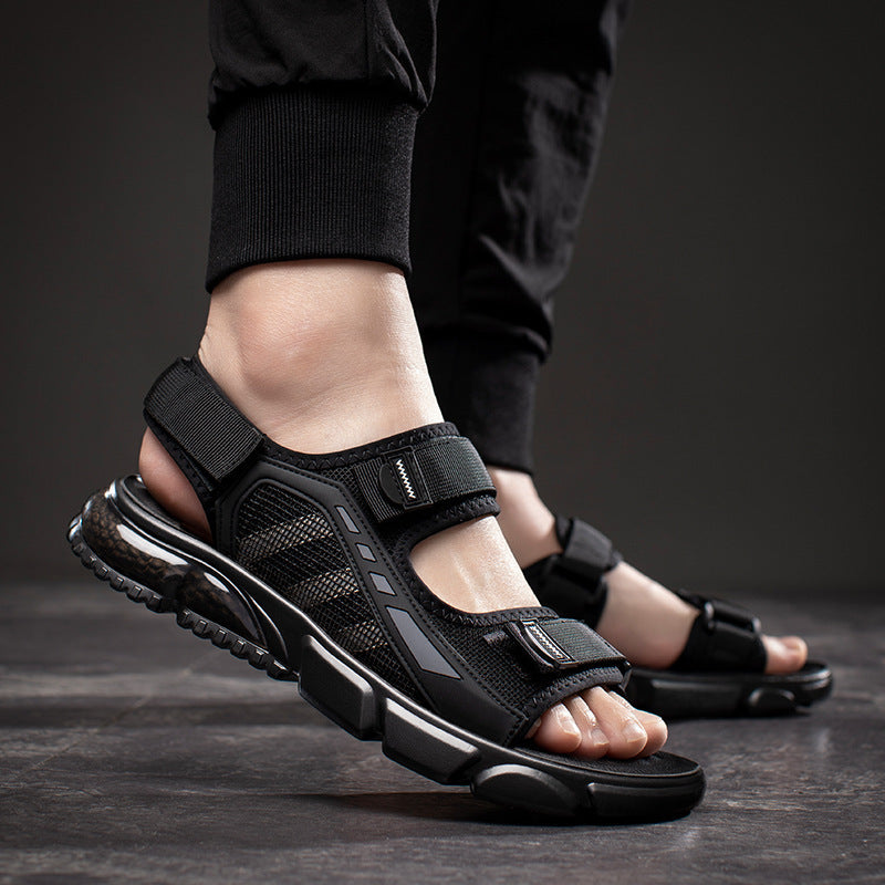 Men's Sandals Summer New Outdoor Casual Velcro Men's Sandals Air Cushion Beach Shoes Latex Soft Bottom Roman Shoes