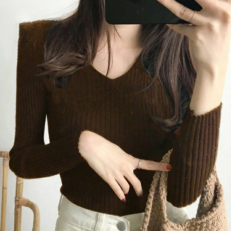 Bottoming Shirt 3 Kinds Of Rib Knitted Top