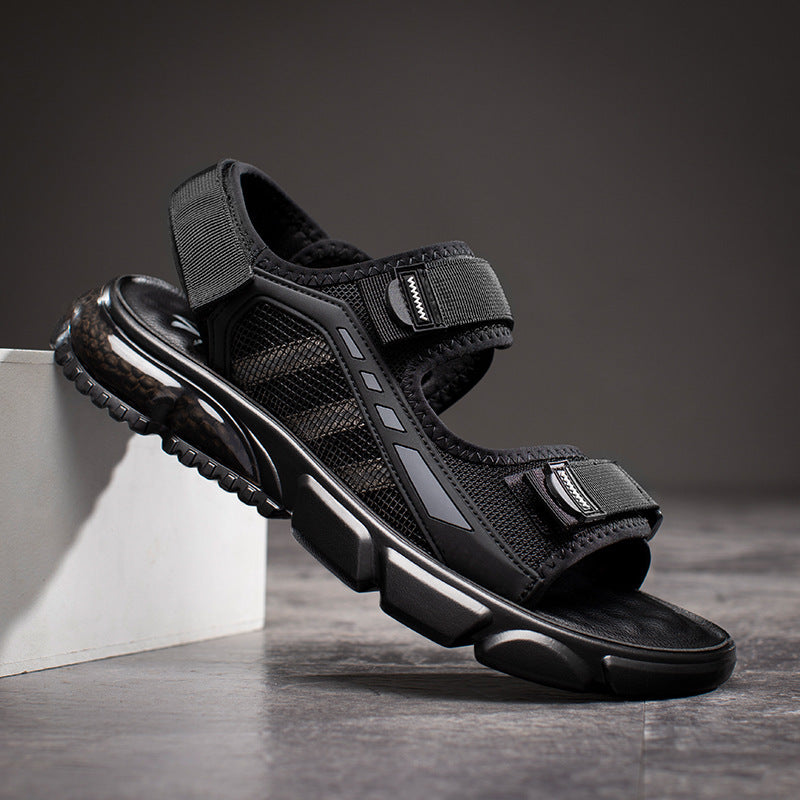 Men's Sandals Summer New Outdoor Casual Velcro Men's Sandals Air Cushion Beach Shoes Latex Soft Bottom Roman Shoes