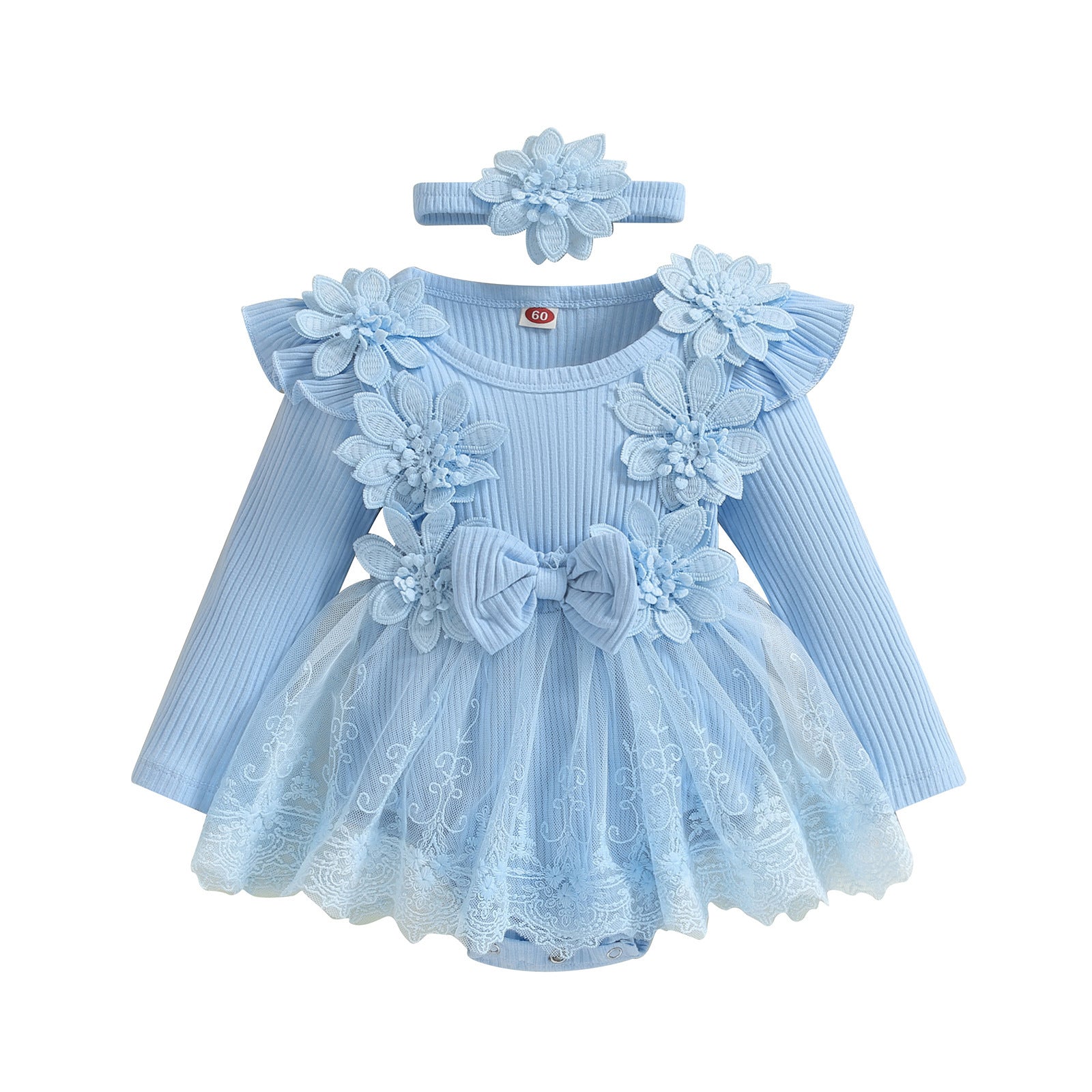 Infant Toddler Lace Flower Long Sleeve Jumpsuit Princess Princess Dress