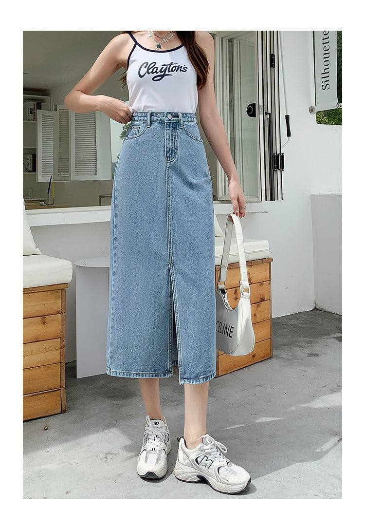 Women's High Waist Summer Retro Straight Loose Denim Skirt