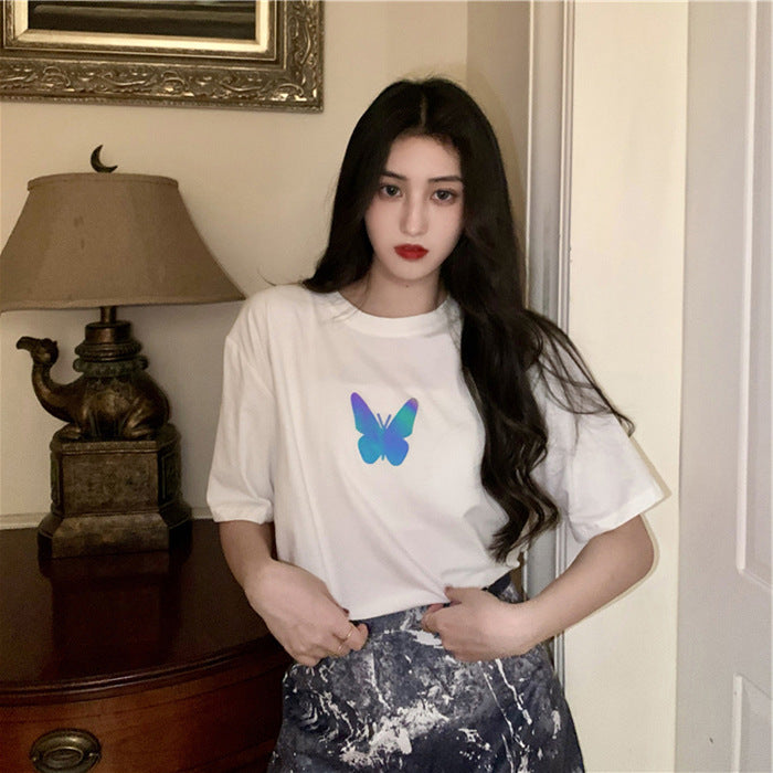 Red Couples Reflective Butterfly Short-Sleeved T-Shirt
