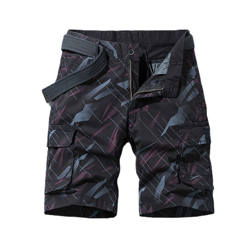 Summer New Youth Loose Cropped Pants Geometric Printed Stretch Overalls Shorts
