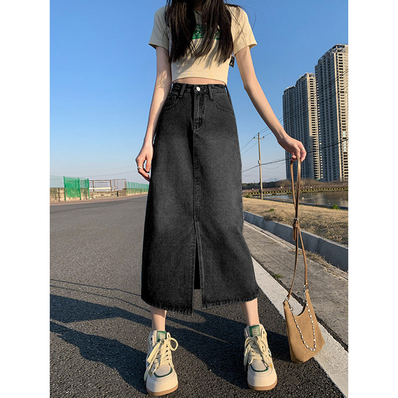 Women's High Waist Summer Retro Straight Loose Denim Skirt