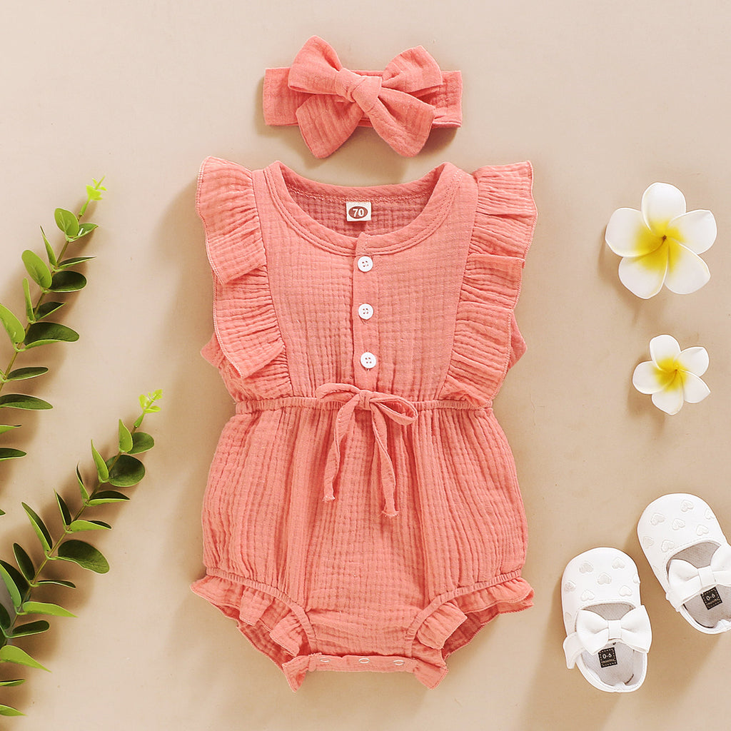 INS Baby Spring And Autumn Models New European And American Sleeveless Solid Color Personality Baby Girl Romper Romper