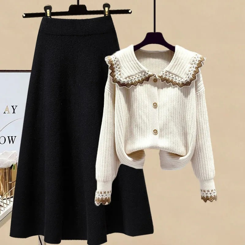 Lazy Wind Wear Design Sense Niche Sweater Slimming Skirt Two-piece Set