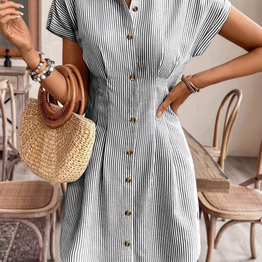 Blue Stripes Cardigan Short Sleeve Dress