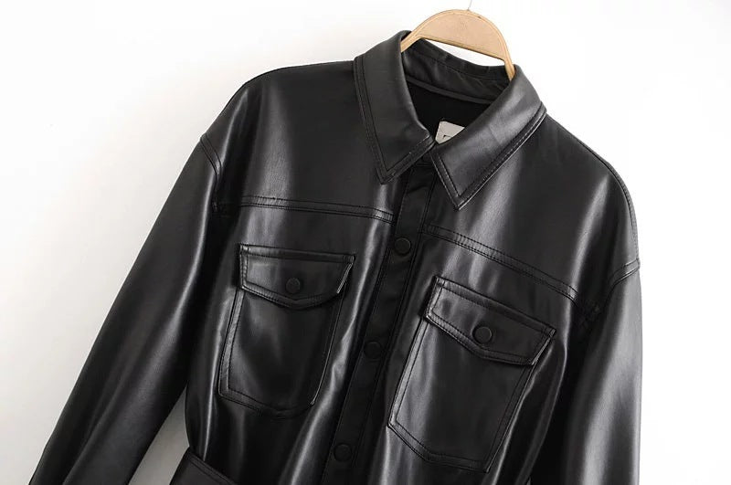 Loose long sleeve lapel with belt coat