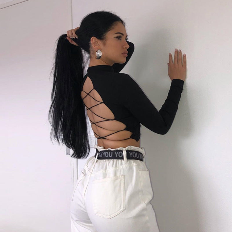 Long sleeve sexy halter strap slim fit