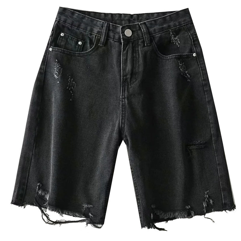 High-waisted slim-cut five-point jeans