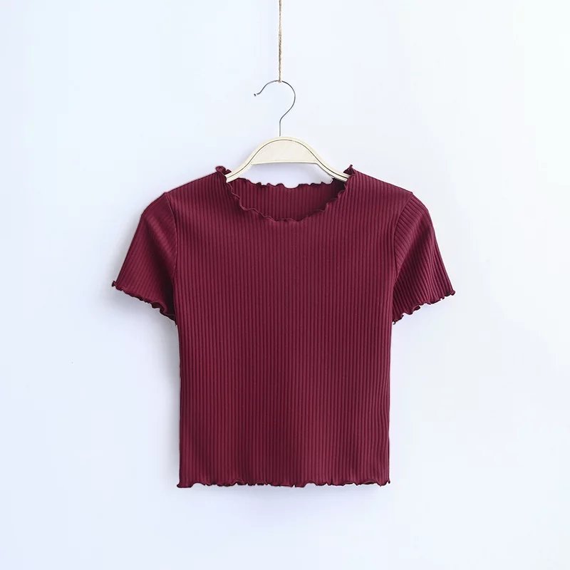 Fashion retro wooden ear slim short-sleeved T-shirt tops women's clothing