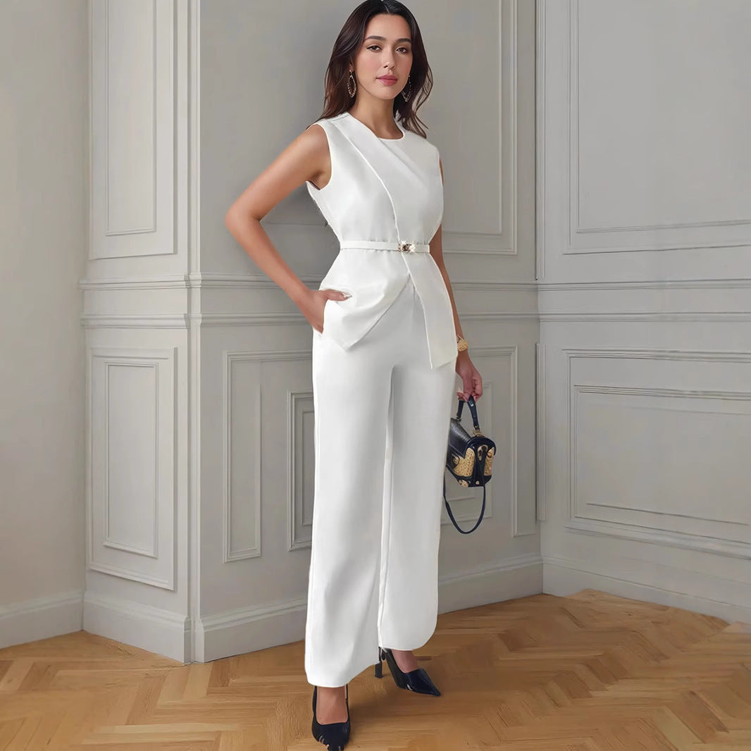 Top Sleeveless Belt Two-piece Pants Casual Suit