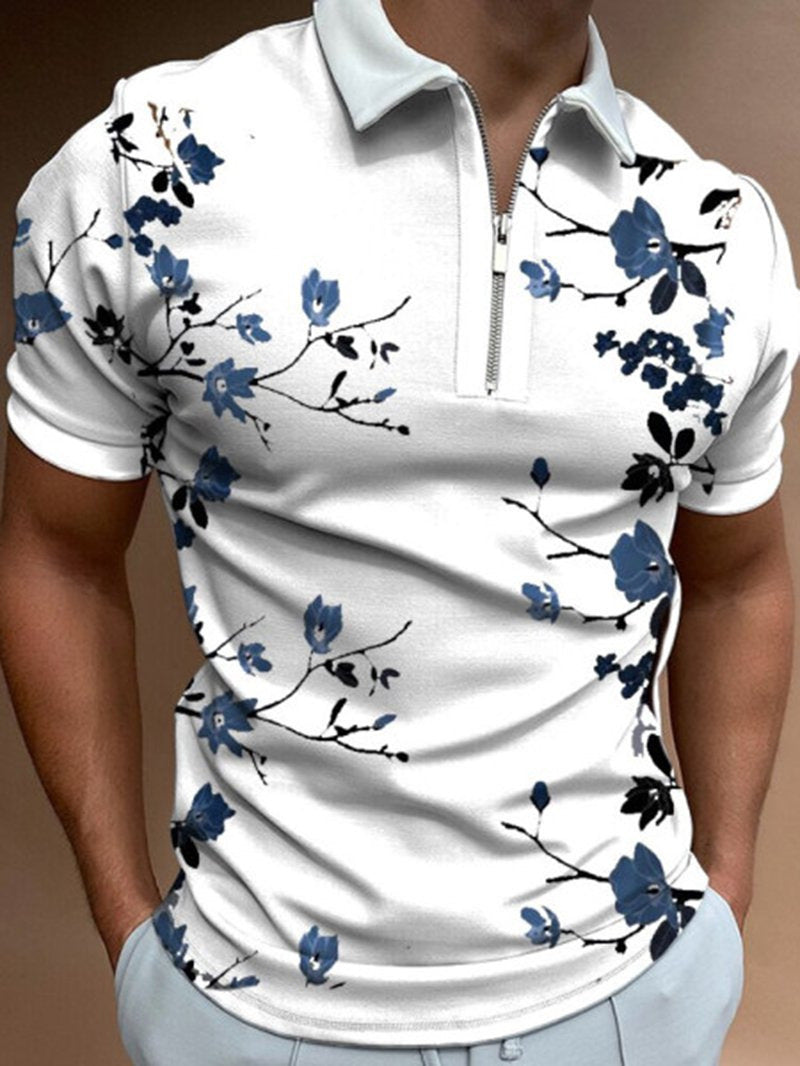 European And American New Men's Top Printed Lapel POLO Shirt