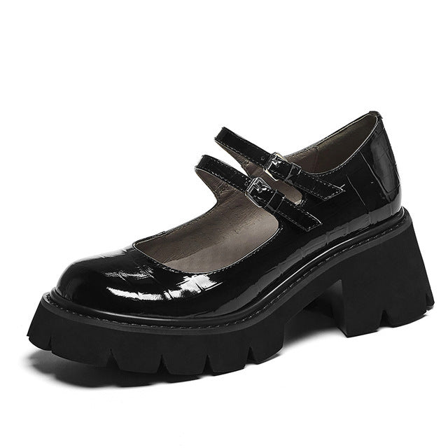 Leather round toe low-top shoes