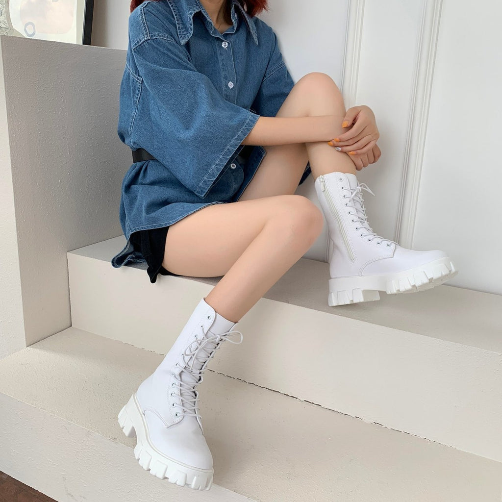 Zippered heightened platform Martin boots