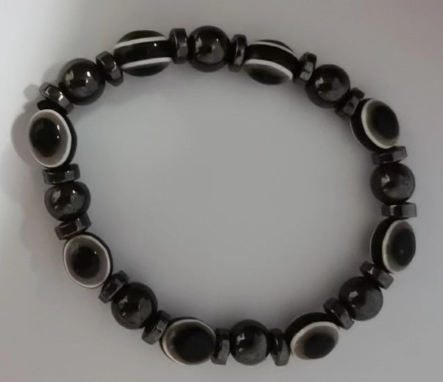 Colorful Flat Beads Black Stone Magnet Elastic Bracelet
