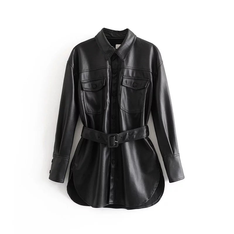 Loose long sleeve lapel with belt coat